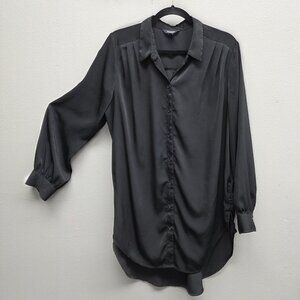 Express Shirt Womens XL Black Button Front Long Sleeve Tunic Pleated Shoulder